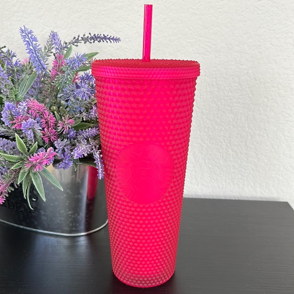 Starbucks Other - ❗️STARBUCKS SUMMER FALL CHERRY RUBY PINK RED STUDDED STRAW TUMBLER COLD CUP